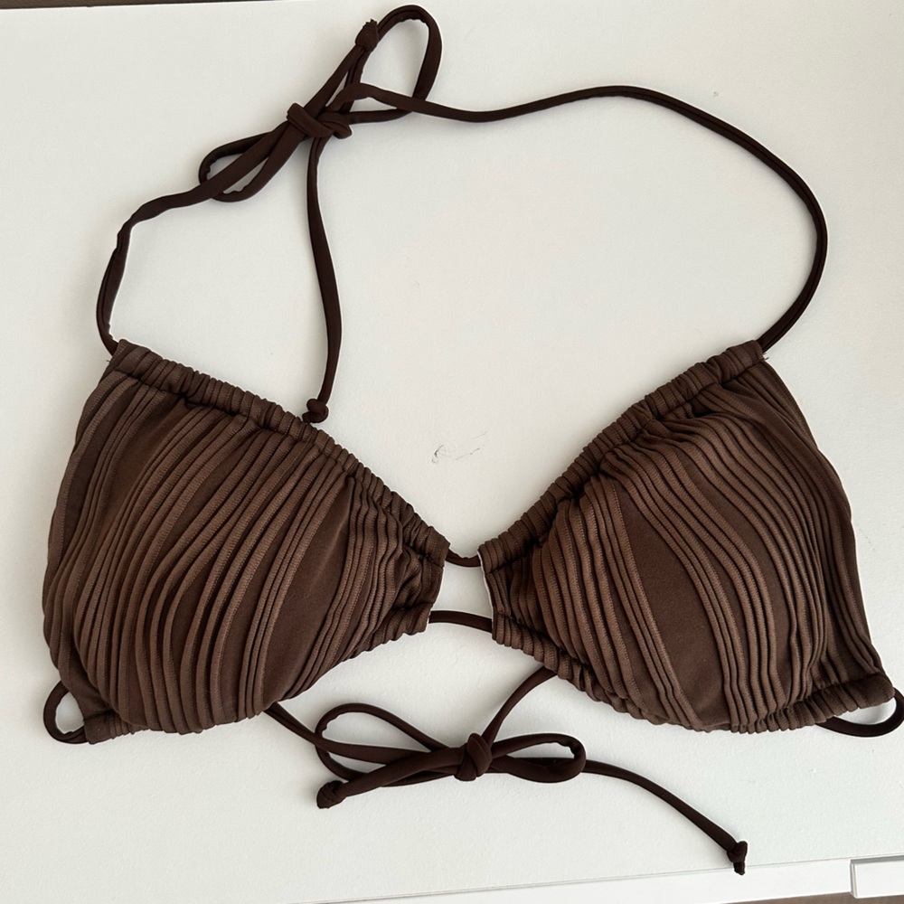 SHEIN Brown Textured Ribbed Triangle Bikini - Picture 2 of 8